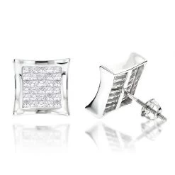 14K White Gold Invisible Set Princess Cut Diamond Stud Earrings For Men And Women 1.25ct Kite Shape