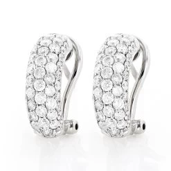 Small 14K White Gold Round Pave Diamond Hoop Earrings 1.87ctw
