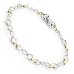 Two Tone 14K Yellow Gold Round Diamond Bracelet For Women 0.7ct