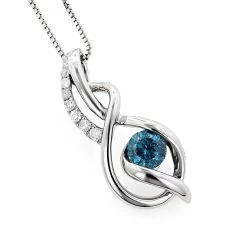 14K White Gold La Minor Blue Diamond Pendant For Women With Chain Necklace