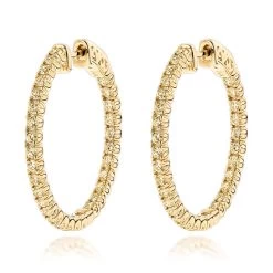 14K Yellow Gold Yellow Diamond Hoop Earrings 2 Carats Inside Out Design By Luxurman