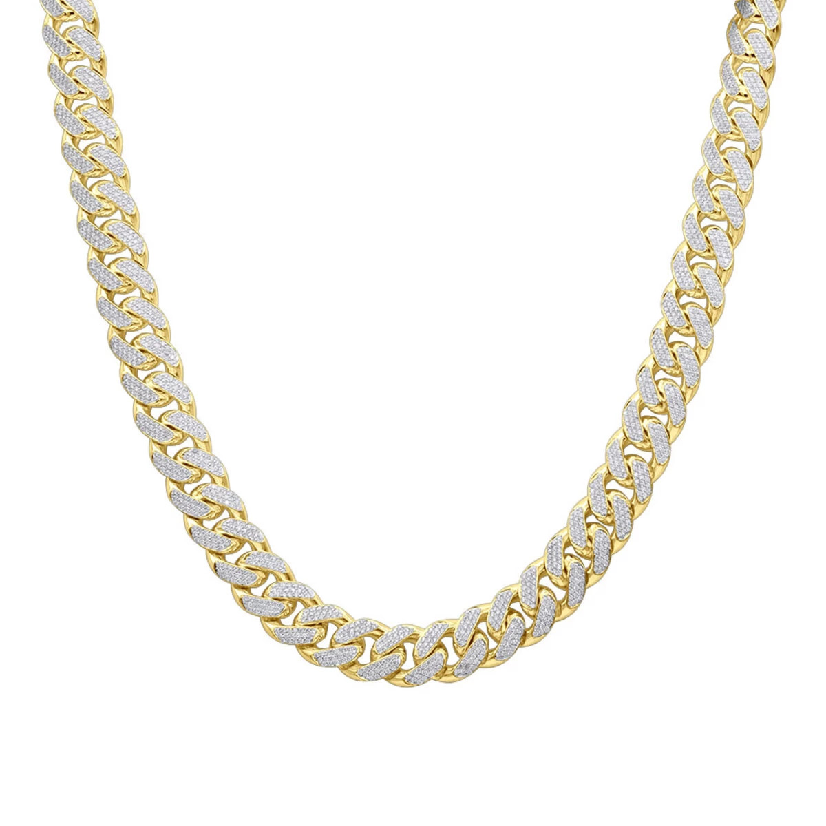 15 Carats Real Diamond Cuban Link Chain Choker Necklace 14K Yellow Gold 12mm Wide