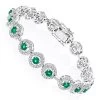 Women's 18K White Gold Diamond And Emerald Bracelet 2.52dtw 3.56stw