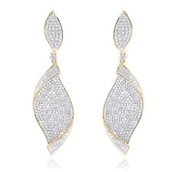 18K Yellow Gold Ladies Designer Diamond Leaf Earrings 3 Carats