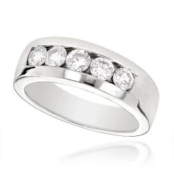 18K White Gold Men's Diamond Wedding Ring 1ct 6.6mm