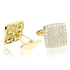 18K Yellow Gold & Round Diamond Designer Cufflinks Men's 3.77ct