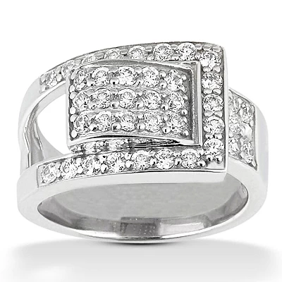 18K White Gold Round Diamond Ladies Ring 1ct 12.2mm