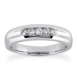 18K White Gold Round Diamond Men's Wedding Ring 0.35ct