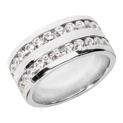 18K White Gold Round Diamond Men's Wedding Ring 2.08ct