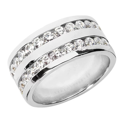 18K White Gold Round Diamond Men's Wedding Ring 2.08ct