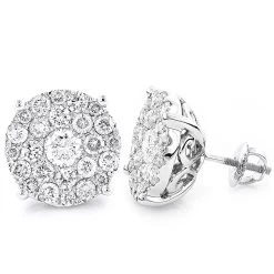 18K White Gold Round Diamond Stud Earrings 4ct Oversized Cluster Earrings