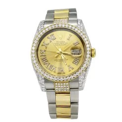 36mm Two Tone Gold & Steel Rolex Men's Diamond Watch Oyster Perpetual
