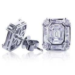 18K White Gold Unique VS Diamond Stud Earrings 2.01ct