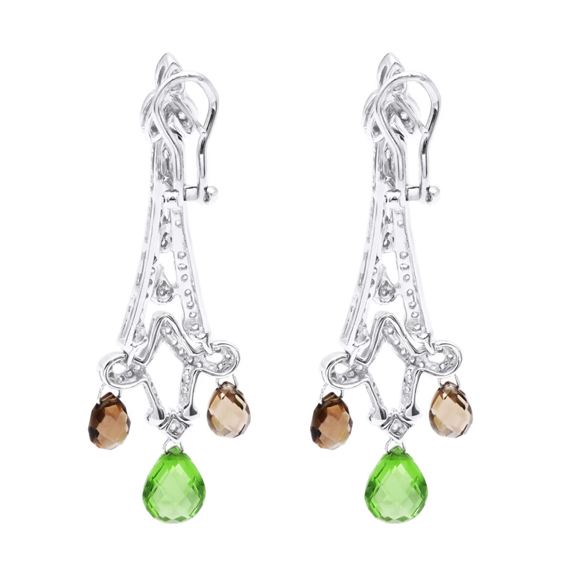 18K White Gold Peridot Diamond Chandelier Earrings 0.99ct - Image 3