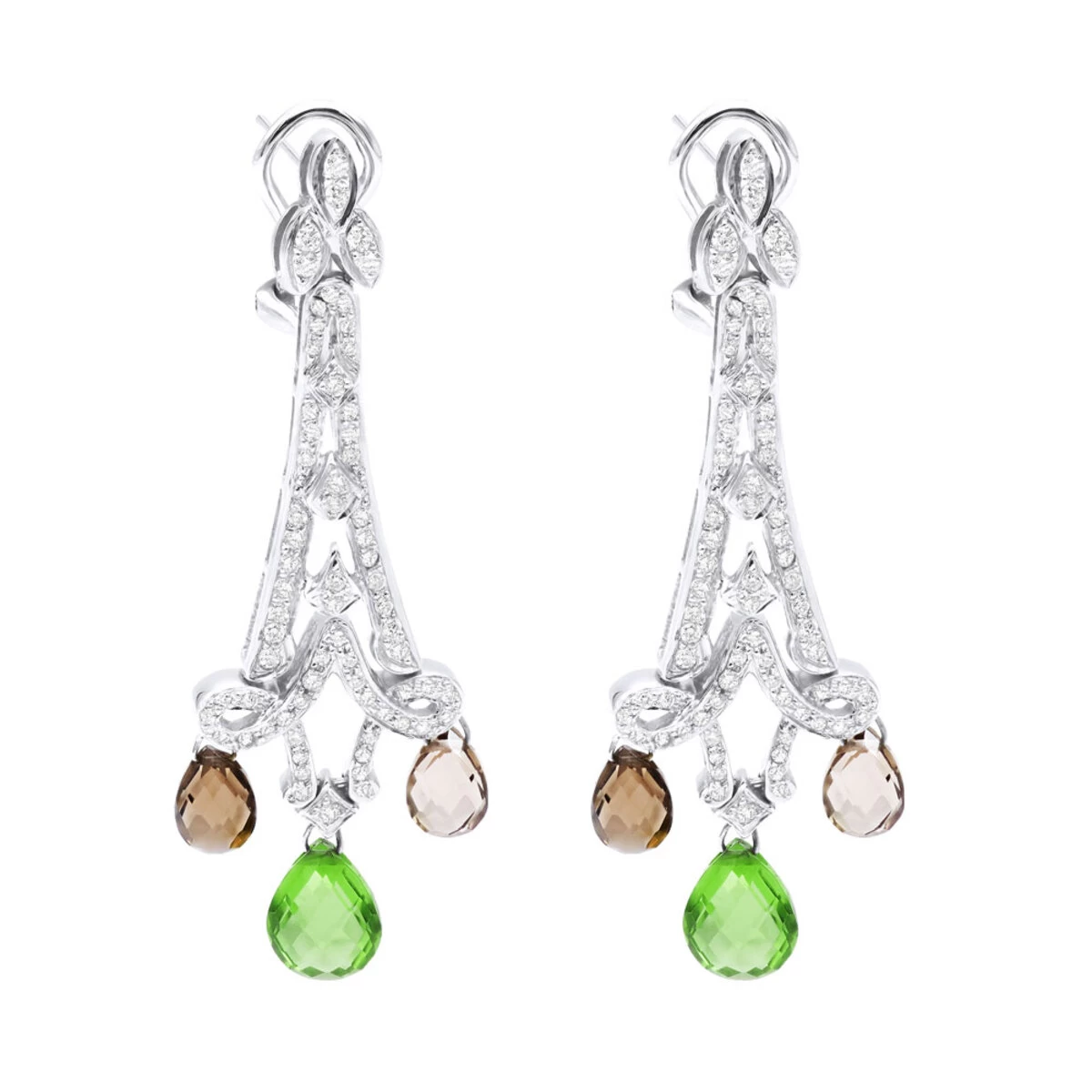 18K White Gold Peridot Diamond Chandelier Earrings 0.99ct