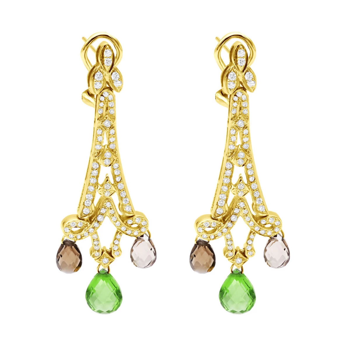 18K White Gold Peridot Diamond Chandelier Earrings 0.99ct - Image 2