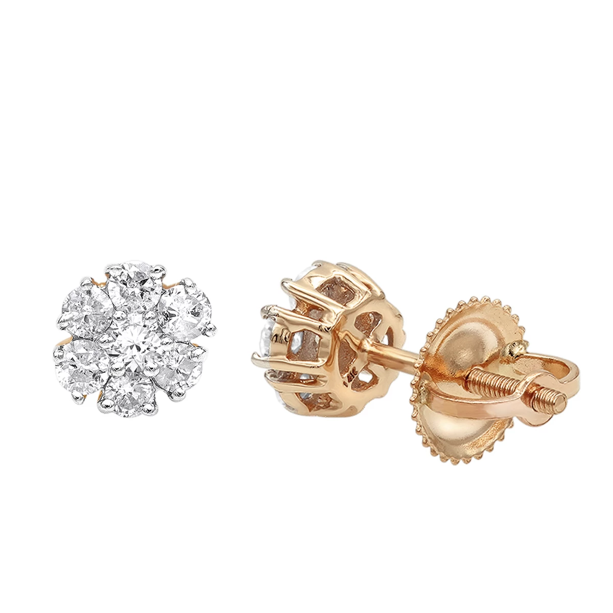 2 Carat Look 14K Yellow Gold Cluster Diamond Stud Earrings For Women 1/2ct By Luxurman - Image 3