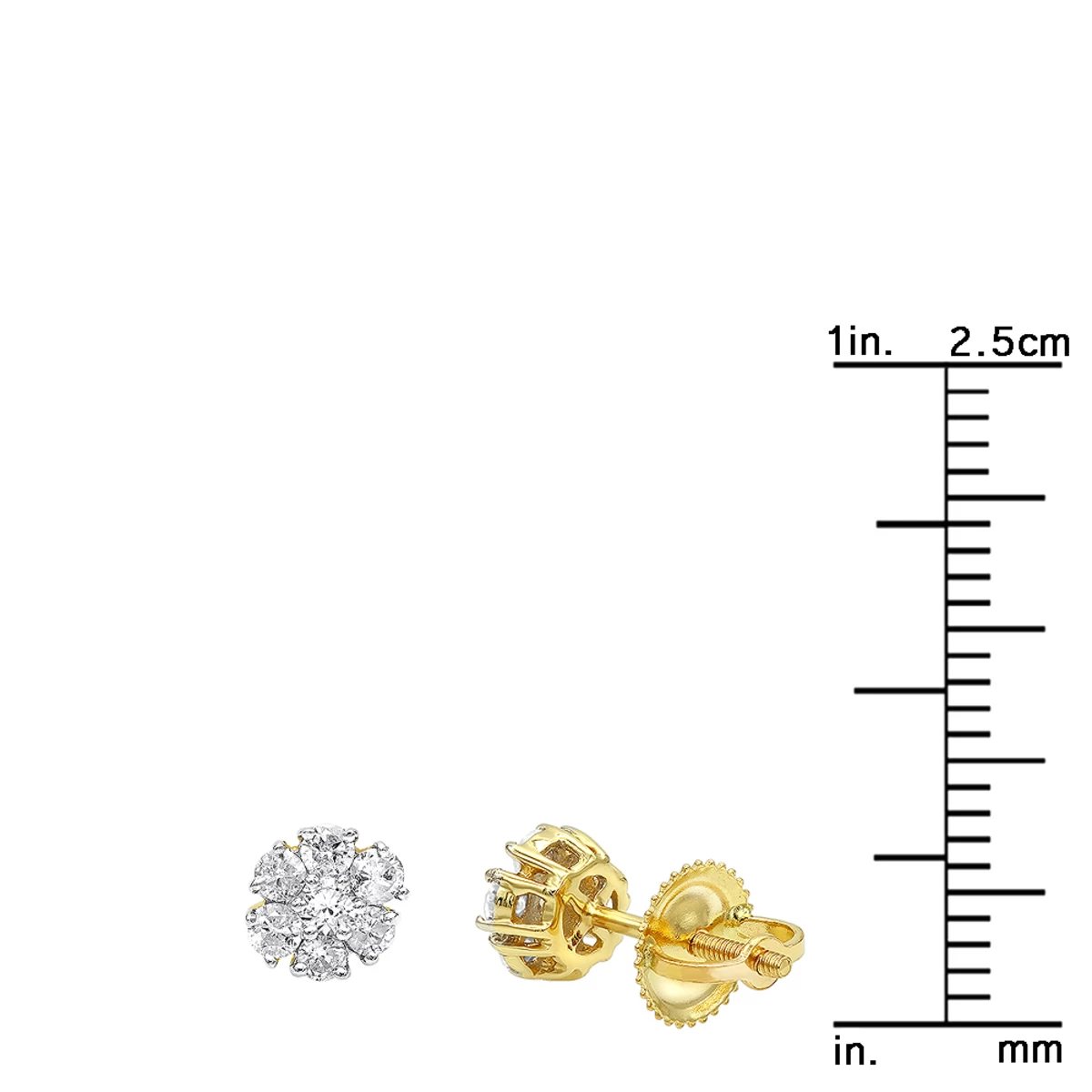 2 Carat Look 14K Yellow Gold Cluster Diamond Stud Earrings For Women 1/2ct By Luxurman - Image 6