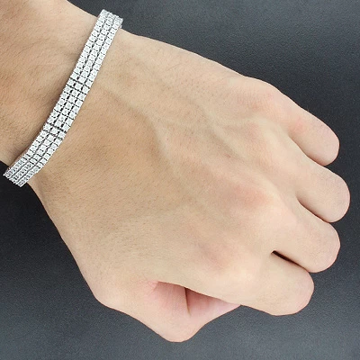 3 Row Diamond Tennis Bracelet 1 Ct Sterling Silver - Image 3