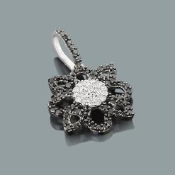 Black And White Diamond Flower Lace Pendant 0.30ct 14K White Gold