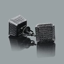 Black Diamond Cube Earrings 0.50ct Silver Black PVD