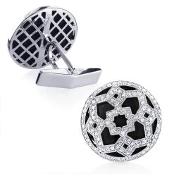 Black Onyx And Diamond Fancy Cufflinks For Men 14K White Gold