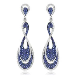 Blue Sapphire Diamond Ladies Infinity Earrings By Luxurman 4ct 14K White Gold