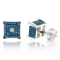 Blue White Diamond Earrings Studs 0.61ct Sterling Silver