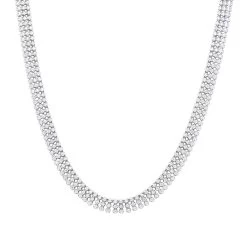 Hip Hop 3 Row Diamond Tennis Chain 14K White Gold Men's Necklace 30 Carats