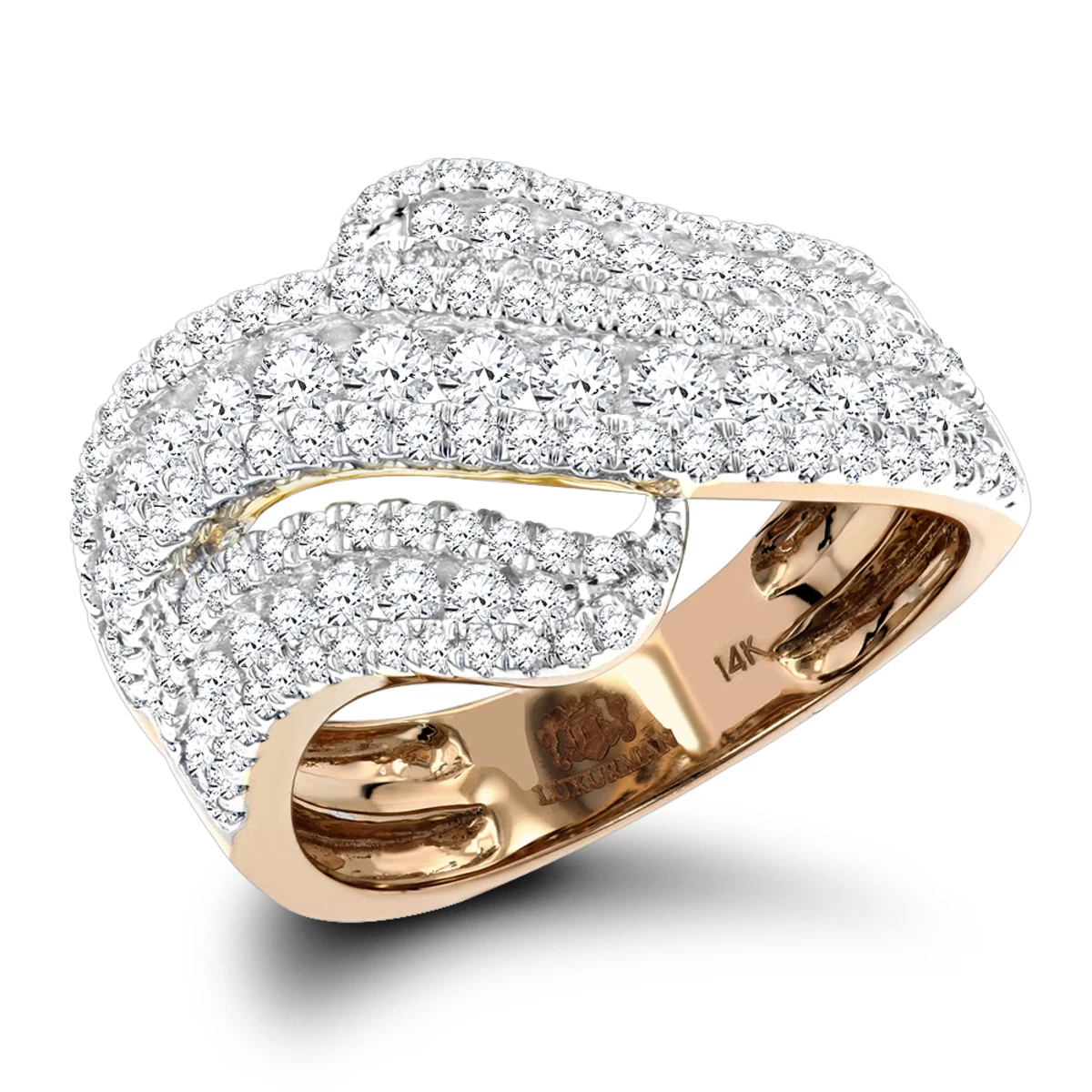 Luxurman Massive Ladies Diamond Wave Cocktail Ring 14K Yellow Gold 1.65ct - Image 3