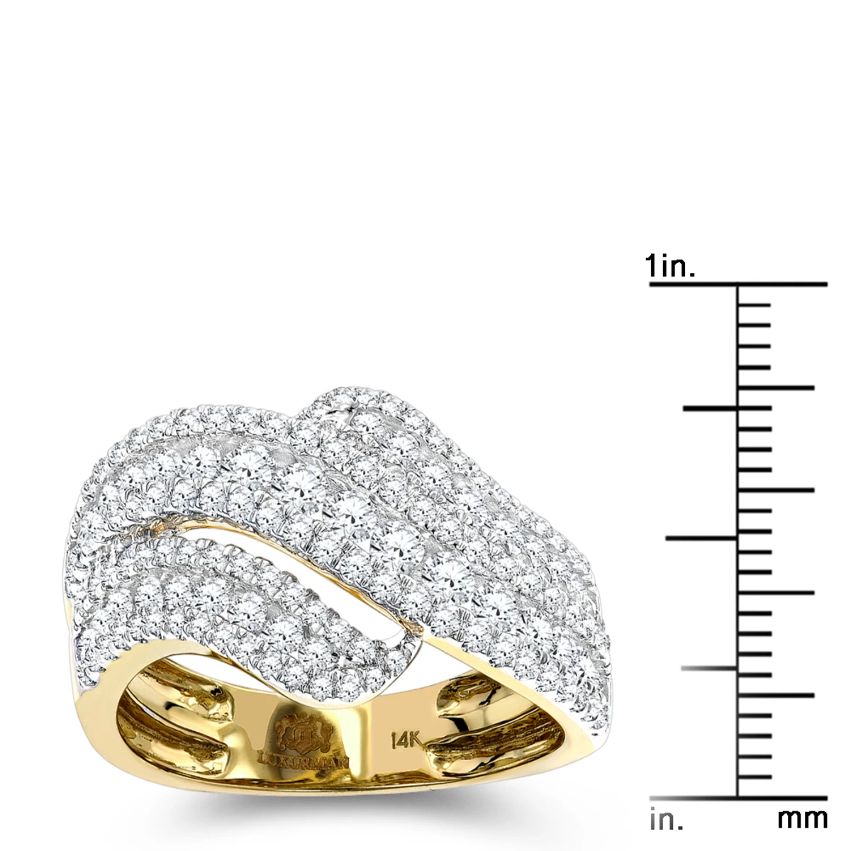 Luxurman Massive Ladies Diamond Wave Cocktail Ring 14K Yellow Gold 1.65ct - Image 6
