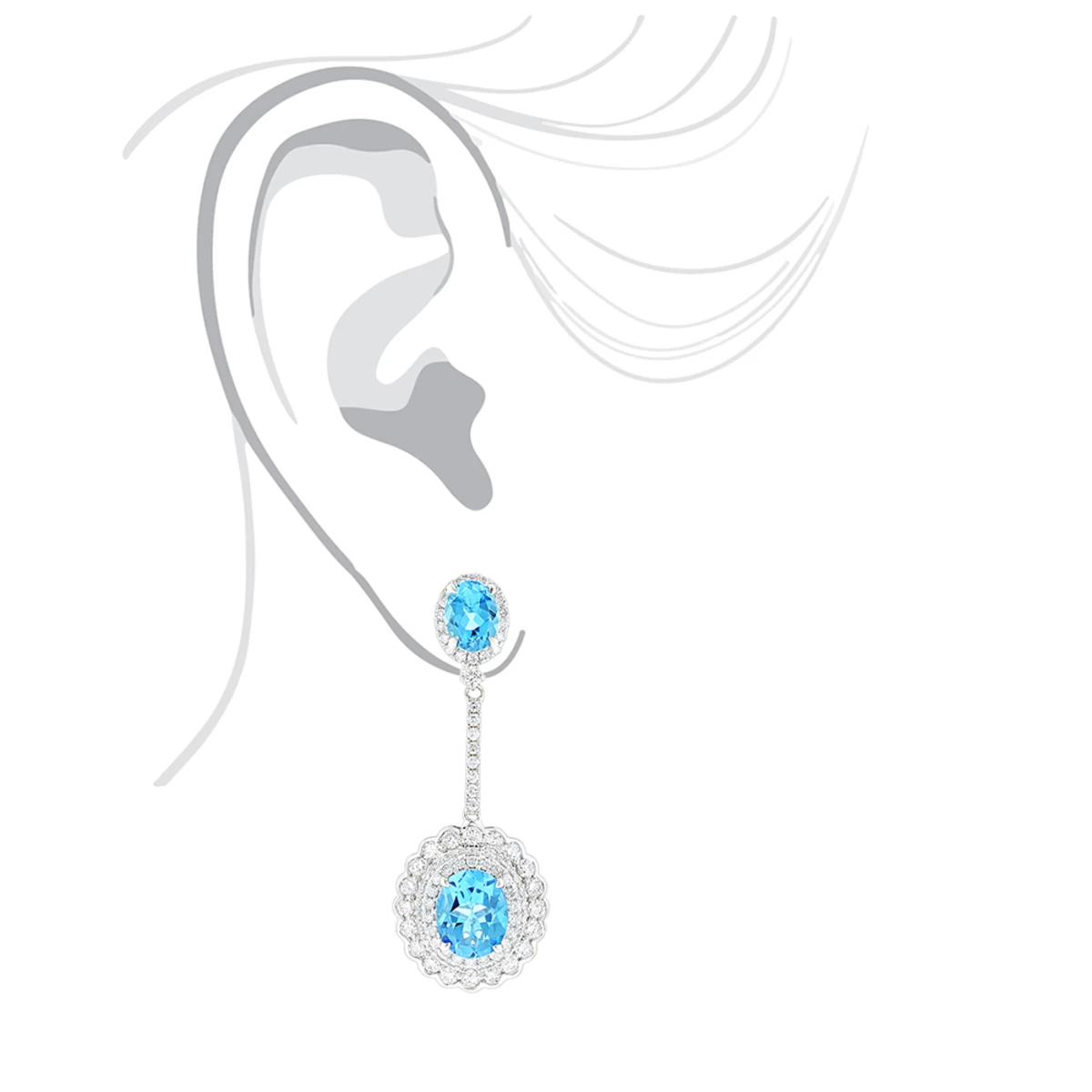 Designer Blue Topaz Diamond Earrings For Women By Luxurman 3.5ct 14K White Gold - Image 5