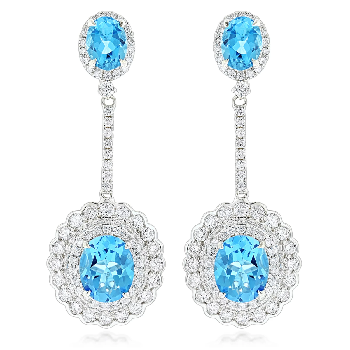 Designer Blue Topaz Diamond Earrings For Women By Luxurman 3.5ct 14K White Gold