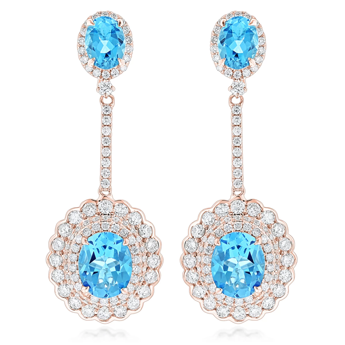 Designer Blue Topaz Diamond Earrings For Women By Luxurman 3.5ct 14K White Gold - Image 3
