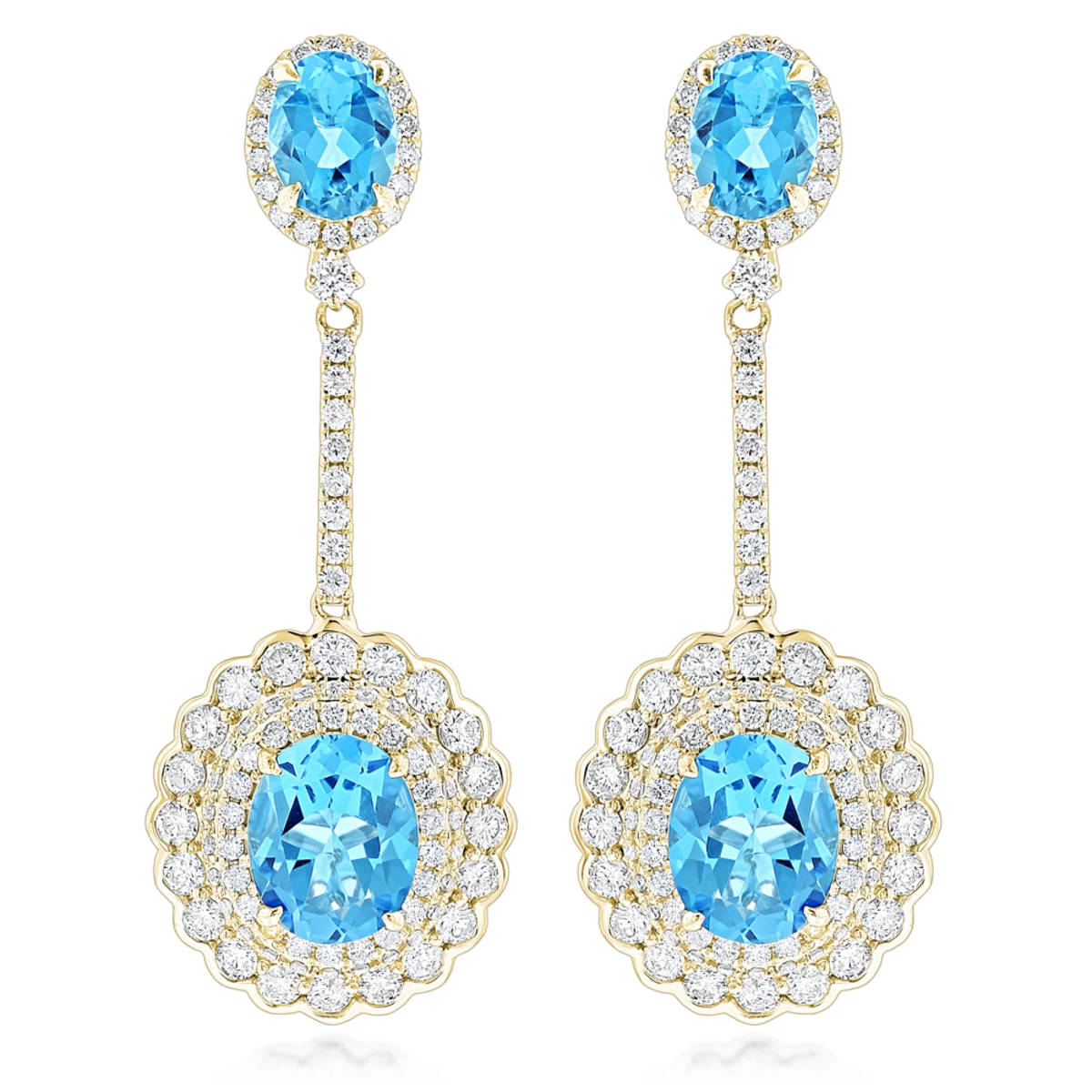 Designer Blue Topaz Diamond Earrings For Women By Luxurman 3.5ct 14K White Gold - Image 2