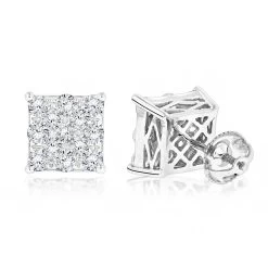 Designer Diamond Stud Earrings For Less 1.75ct 14K White Gold