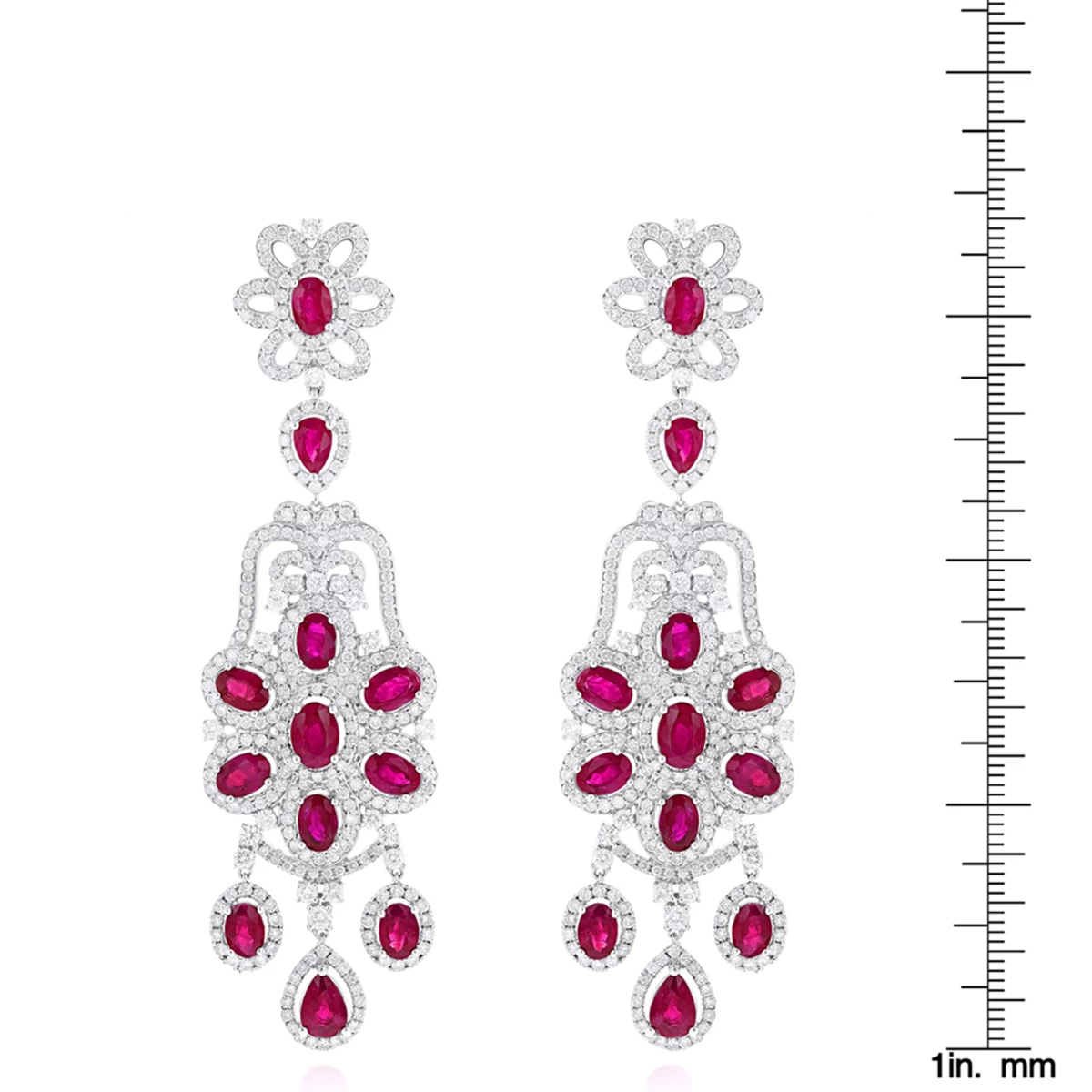 14K White Gold Designer Chandelier Ruby Diamond Earrings By Luxurman - Image 6