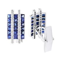 Diamond And Sapphire Cufflinks For Men 14K White Gold Unique Gift 4.5ct