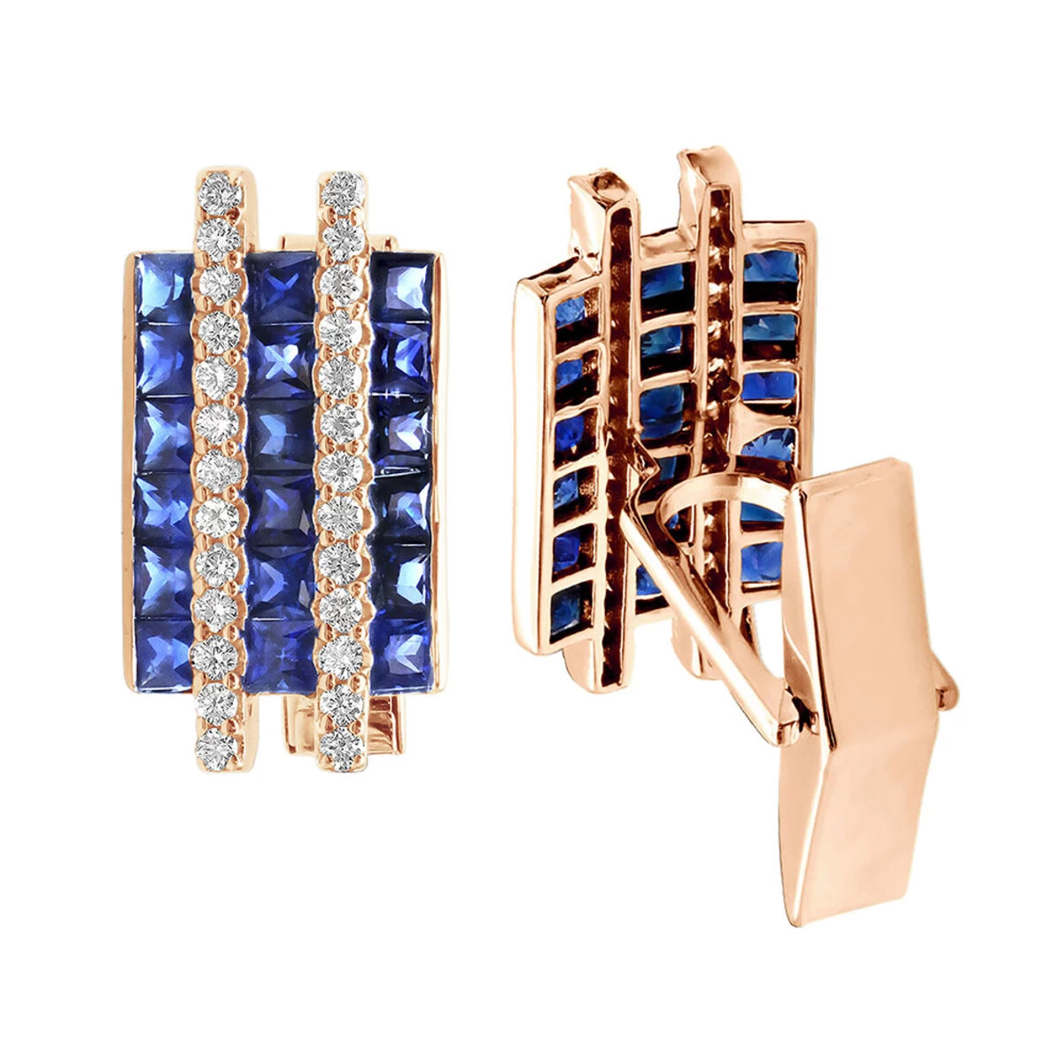 Diamond And Sapphire Cufflinks For Men 14K White Gold Unique Gift 4.5ct - Image 3