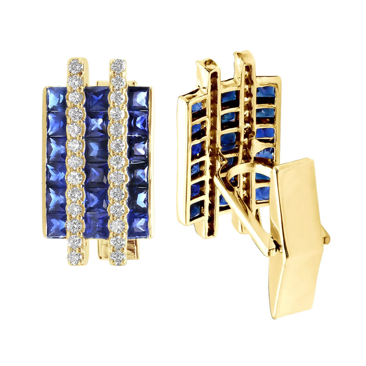 Diamond And Sapphire Cufflinks For Men 14K White Gold Unique Gift 4.5ct - Image 2