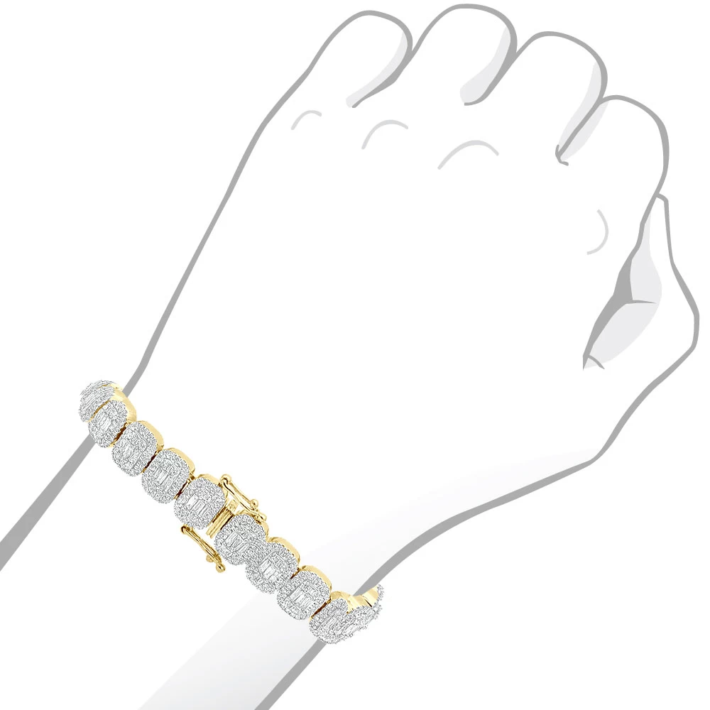 Diamond Bracelet For Women 14K Yellow Gold 8Ct Round And Baguette Diamonds - Image 7