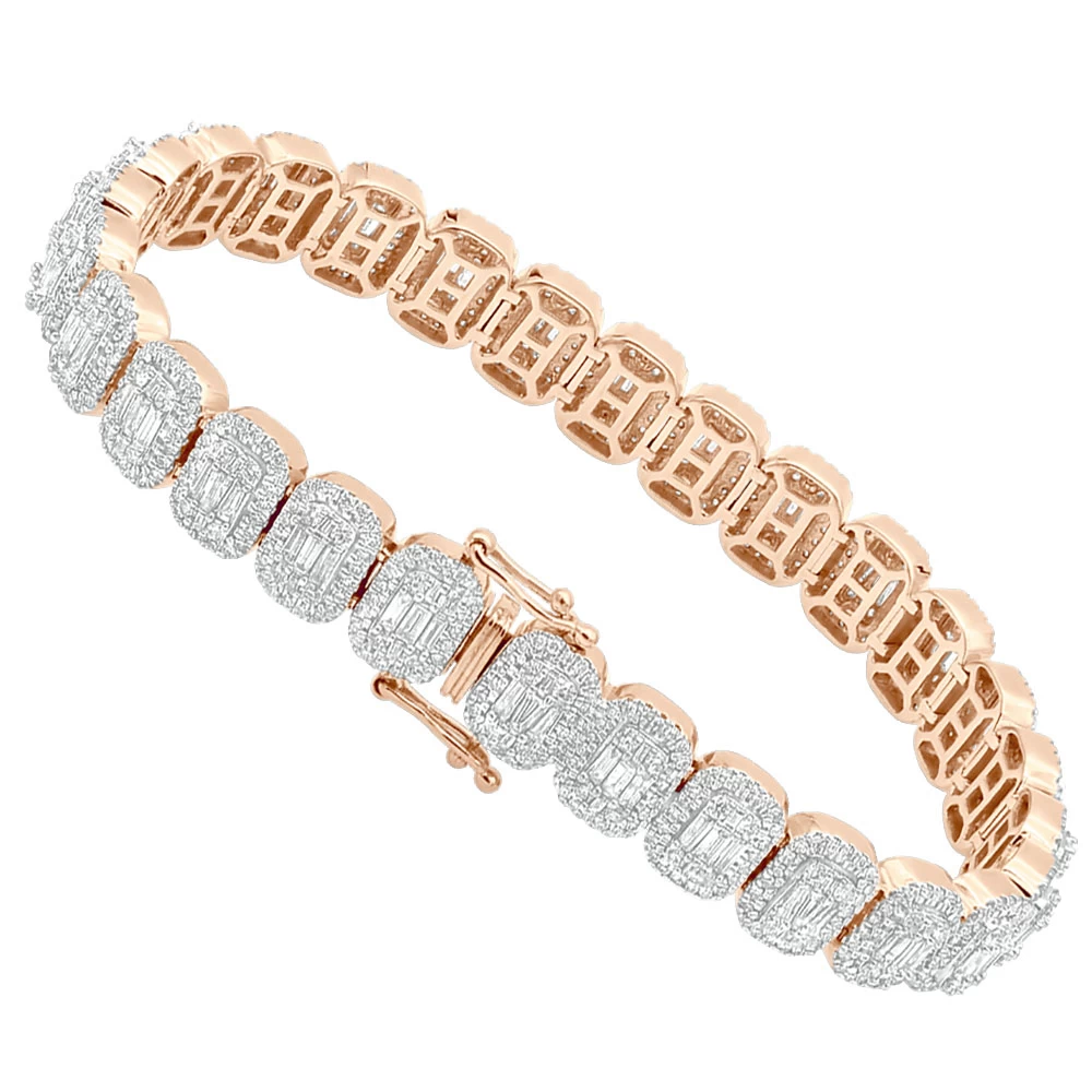 Diamond Bracelet For Women 14K Yellow Gold 8Ct Round And Baguette Diamonds - Image 3