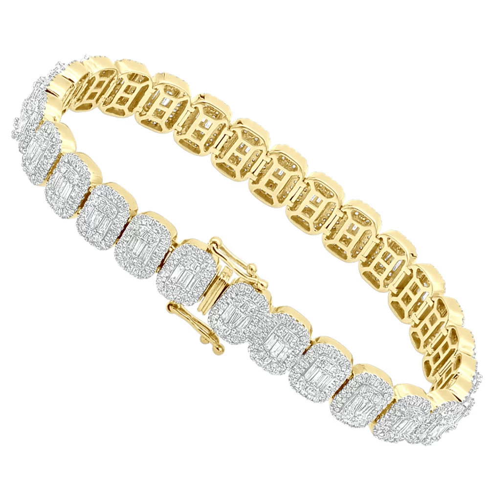 Diamond Bracelet For Women 14K Yellow Gold 8Ct Round And Baguette Diamonds