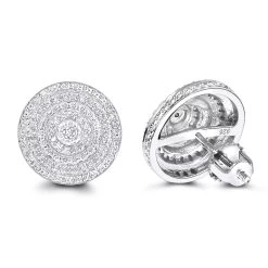 Large Diamond Circle Earrings Studs In Sterling Silver 0.22ct