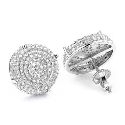 Pave Diamond Circle Earrings Studs 0.24ct Sterling Silver