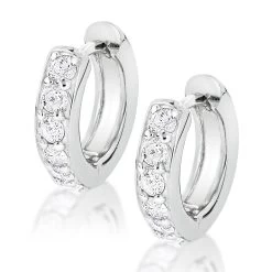 14K Gold Small Diamond Hoop Earrings Huggies 1/2ct