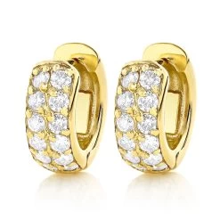 Diamond Hoop Earrings 14K Yellow Gold 1 Carat Diamond Huggie Earrings