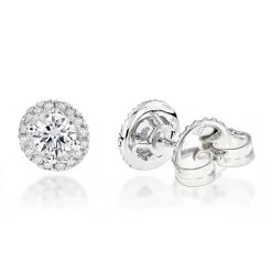 Halo Diamond Studs 14K White Gold Cluster Diamond Stud Earrings .70ct