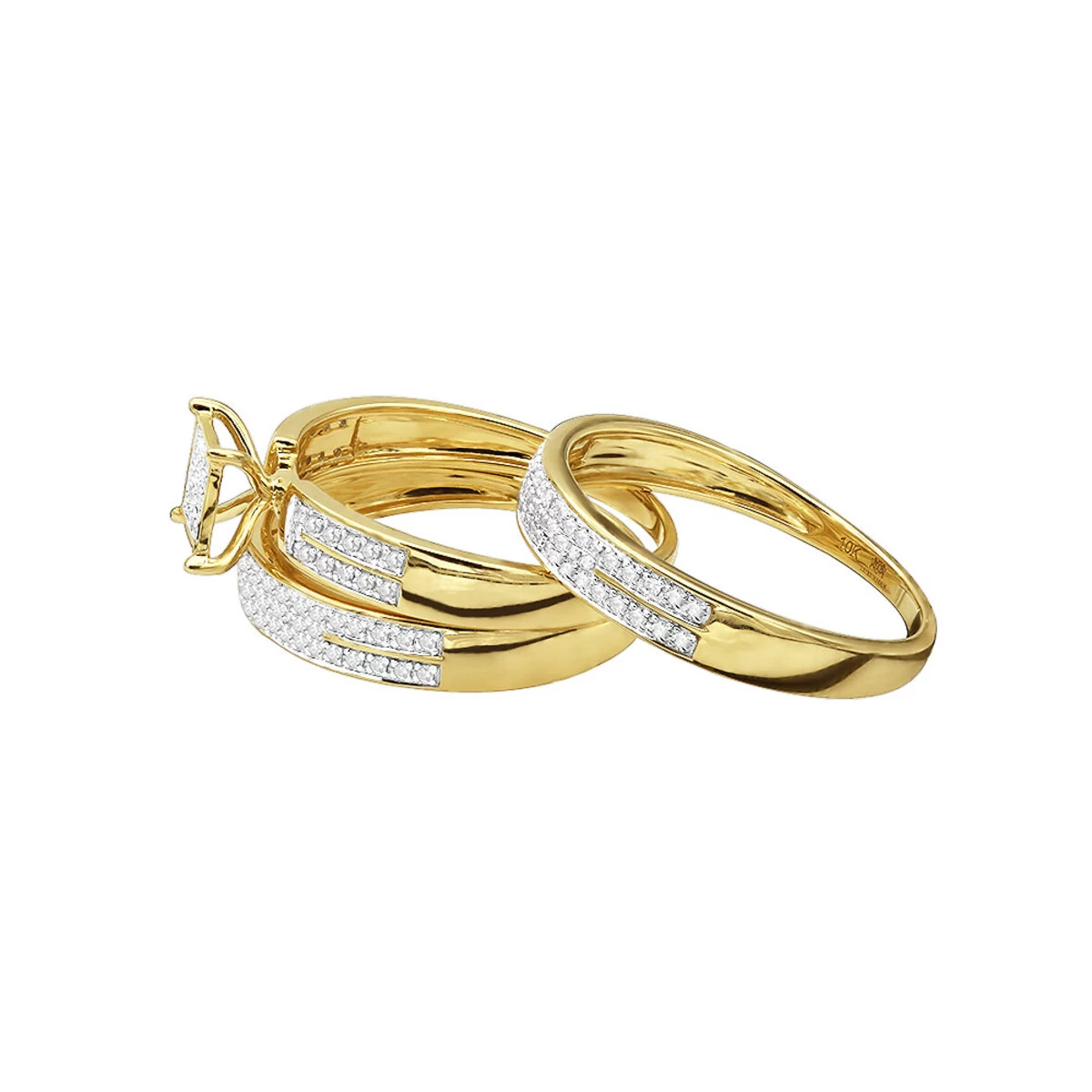 Diamond Trio Wedding Rings Set 0.57ct 10K Yellow Gold - Image 5