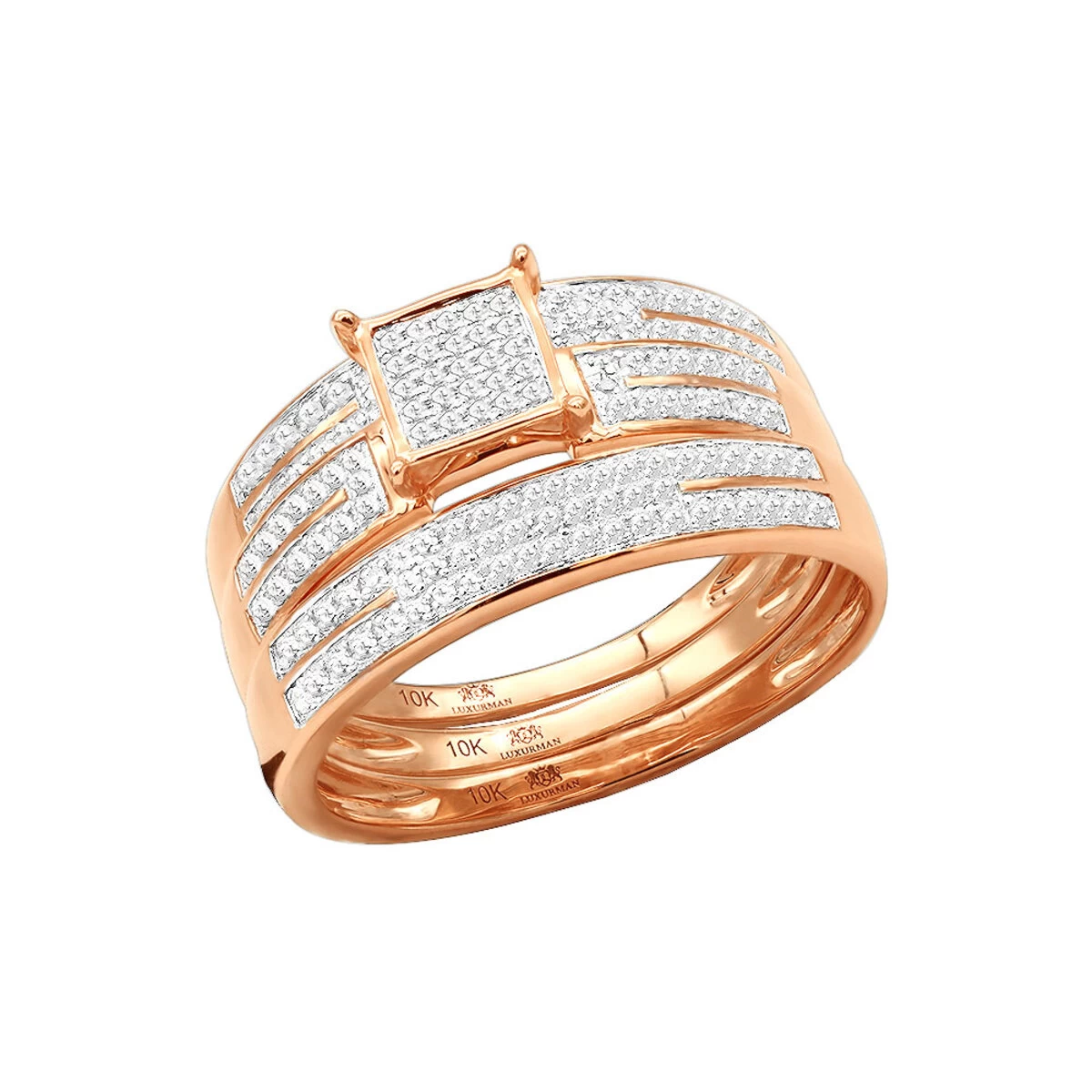 Diamond Trio Wedding Rings Set 0.57ct 10K Yellow Gold - Image 3